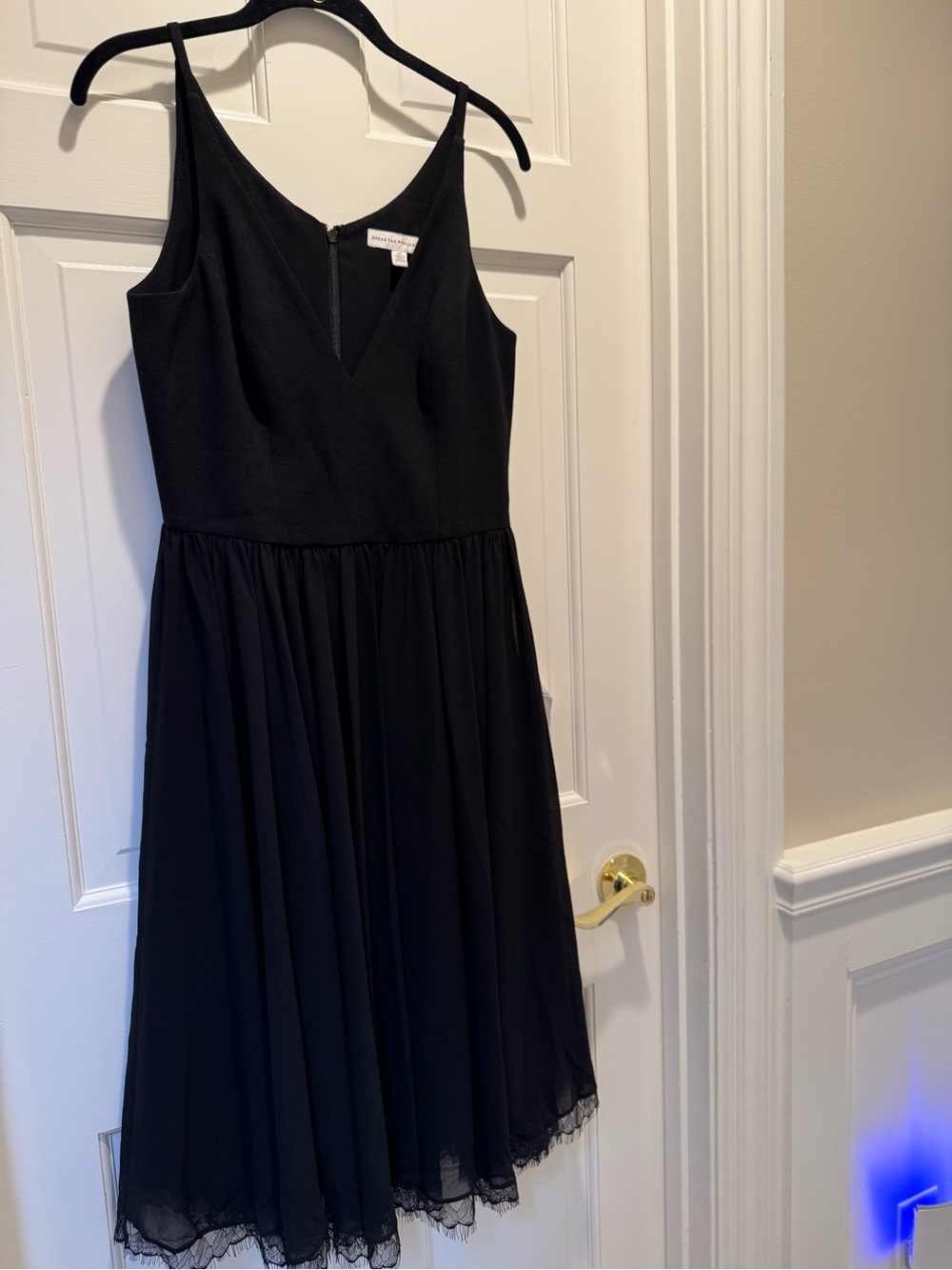 Black Spaghetti-Strap Girls Dress with Lace Hem